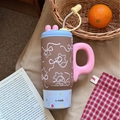 Deep brown 316 stainless steel insulated coffee mug with pink handle and star pattern - Polka Dot Bow-Ceramic-800ML