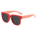 Foldable kids sunglasses with red frames, pink temples, and dark grey UV lenses - Red Frame Grey Lens