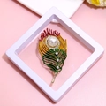 Peacock feather brooch in colorful enamel with a large pearl and sparkling rhinestones - XZ036-Colorful Peacock-Boxed
