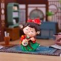 Tang dynasty style lady figurine with pipa lute in red and green traditional hanfu - Dancing Gracefully - Large (1056-20)