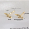 Delicate lightning bolt stud earrings in gold-plated copper with sparkling zircon stones - Flash
