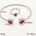 Silver bead jewelry set with red heart zircon crystals and copper base plating - Silver Red