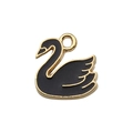 DIY black swan alloy pendant with gold plating and enamel finish for jewelry making - Black Enamel Swan (9910)