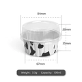Copa de pudín desechable 130ml diseño de vaca en aluminio con tapa y medidas - Con Tapa de PET Transparente / Estampado de vaca