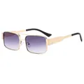 Lunettes de soleil vintage à double pont en métal doré avec verres carrés dégradés violets - Monture Dorée Verres Dégradés Violets