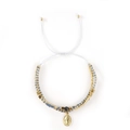 Pulsera de cuentas hecha a mano con cuentas doradas y azules y medalla de la Virgen - Colgante de María de Tres Capas Azul Gris Oro