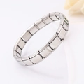 Detailed close-up of modular stainless steel link bracelet in polished silver finish - 304 Electroplated Style Bracelet