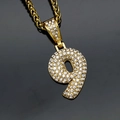 Hip-hop style number 9 pendant with iced out pavé zircon on a gold wheat chain - Number 9 / Pendant Only / Gold