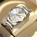 Men's luminous waterproof business watch with dual calendar on a display pillow - Two-tone White Dial / Quartz