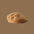 Detailed texture of high-quality Australian wool beret in camel color with soft finish - One Size / Khaki