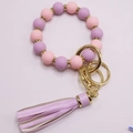 Siliconen kralen armband sleutelhanger in roze en paars met gouden ringen en een kwast - Roze Paarse Kralen/Roze Kwast (Stijl 2)