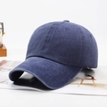 Classic distressed navy blue washed cotton baseball cap with vintage textured finish - Navy Blue