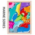 Ocean style wooden chunky puzzle for kids featuring colorful sea animal pieces - Large Ocean Style