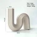 Large cream white ceramic U-shaped vase with vertical ribs and modern wavy design - S-Shaped Vase-Large / Milky White