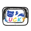 Transparent PVC toiletry bag with black trim and blue cartoon lucky bear print - 061-Lucky Bear Blue