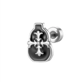 Gothic style black and white gourd-shaped titanium steel stud earring with cross detail - Black Gourd Style (A546)