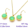 Dreiteiliges Edelstahl-Schmuckset mit runden mintgrünen Zirkonia-Steinen in Goldoptik - 2-teiliges Set (Halskette+Ohrringe) / Gold Grün