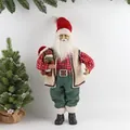 Muñeco de Papá Noel de pie con camisa roja a cuadros y perro, adorno navideño de 60 cm - Estilo 02 Traje Casual de Campo Con Cachorro 60cm