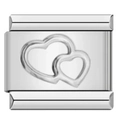 Silver stainless steel Italian charm link with interlocking heart pattern design - Silver Interlocked Hearts-Y050