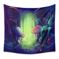 Close-up detail of mushroom tapestry with glowing fantasy forest and vibrant blue tones - Zj422-6