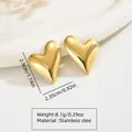 Polished golden heart earrings made of stainless steel with dimensions and weight info - Stainless Steel Large Heart Polished