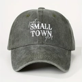 Washed charcoal grey cotton baseball cap with just a SMALL TOWN girl print and strap - One Size / Army Green