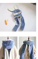 Dettagli della sciarpa con cappuccio a orecchie di coniglio blu peluche e fodera bianca - M (56-58cm) / Blu