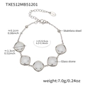Silver stainless steel geometric square bracelet with inlaid glass stone and extension chain - Bracelet / Steel-White