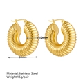 Gold wavy textured hoop earrings in stainless steel with 30mm diameter and 10mm width - Gold Twisted Style (F810)