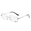 Frameless silver metal rectangular sunglasses with black temple tips and rimless lenses - Silver Frame Transparent Lens C17