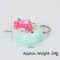 Porte-clés macaron vert menthe avec nœud rose, taille 4.5cm et poids environ 34g - Décoration beignet nœud (avec porte-clés) / 4.50cm / Vert Clair