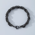 Herren Hip-Hop Armband aus schwarzem Edelstahl mit gedrehten Gliedern und Karabiner - 7mm / 19cm / Schwarz