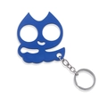 Smiling cat keychain in blue metal finish featuring a two-finger self-defense tool design - Justice Cat Blue (K00633-08)