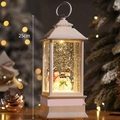 25cm weiße Weihnachtslaterne mit Schneemann-Szene und fließendem goldenem Glitzer - Kleine weiße drei Schneemänner