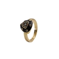 Anillo geométrico de ojo turco bañado en oro con esmalte negro y circonitas - Abierto Ajustable / Negro