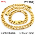 13mm gold stainless steel Miami Cuban link necklace and bracelet set with square clasp - Style B (13mm) / Bracelet 21cm + Necklace 45cm / Gold