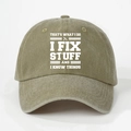 Washed cotton baseball cap in khaki with white I FIX STUFF printed lettering - One Size / Dark Khaki