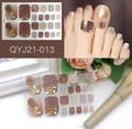 Detail view of brown marble and gold glitter waterproof toenail stickers set - QYJ21-013 (Brown Smudge/Gold Glitter/Marble Pattern)