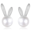 Cute bunny ear S925 silver stud earrings with white pearls for elegant daily style - Rabbit Ear Pearl Earrings (Style 2)
