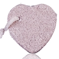 Close-up of heart-shaped pink pumice stone with natural texture and cotton hanging rope - Heart Shape Pink Pumice / 6.9x6.4x1.5cm