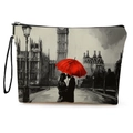 Canvas Kosmetiktasche mit Eiffelturm-Kunst und Paar mit rotem Regenschirm Motiv - Schwarz-Weiß Stadtliebhaber Skizze Mit Gurt (xy-069-2) / 17*25cm