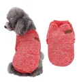 Winter puppy knit sweater in red and white blend featuring a faux leather back label detail - Red