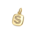 Macro shot of gold square pendant with zircon letter S inlay for DIY jewelry design - Letter S