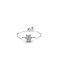 Bague chaîne fleur en argent 925 avec zircons et fermoir coulissant ajustable - Ouvert Réglable / Zircone Blanche