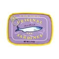 Purple sardine tin makeup bag with yellow trim and metal ring pull accessory - Purple and Yellow