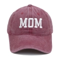 Vintage washed red baseball cap with white MOM embroidery on the front panel - M (56-58cm) / Embroidered MOM-Wine Red