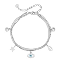 Bracciale a doppio strato in acciaio al titanio con ciondoli occhio di Allah e stella - Color Acciaio