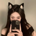 Süßer schwarz-weißer Plüsch Katzenohren Haarreif für Cosplay und Lolita Outfits - Verbessert / Schwarzrosa