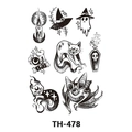 TH-478 Halloween temporary tattoo sheet with black cat, ghost, and wizard hat designs - Th-478 / 210*148mm