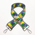 Detail of colorful geometric diamond pattern woven bag strap with silver metal hooks - Style 3 Silver Buckle